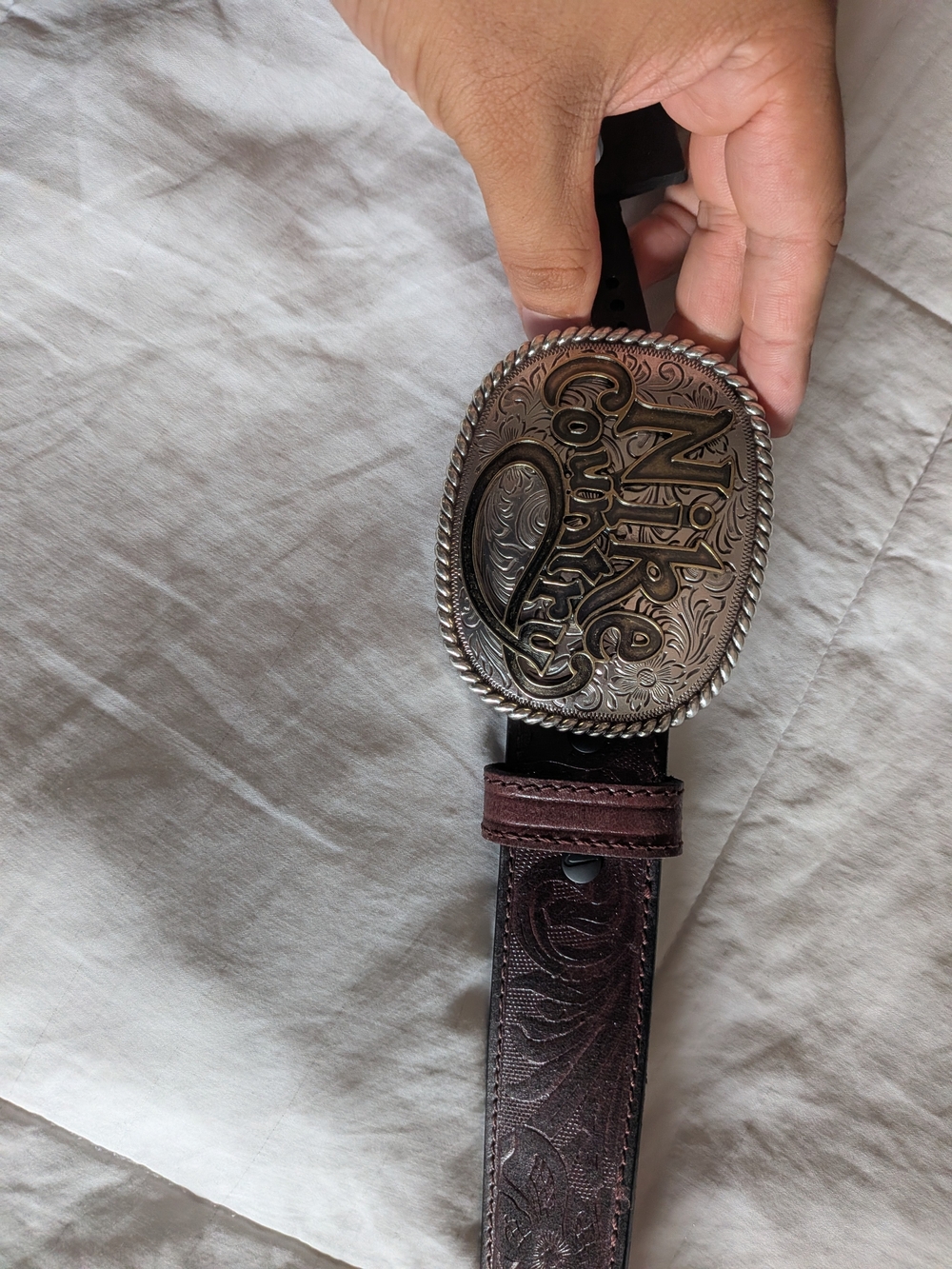 Nike Country Black Leather Belt with Ornate Silver Buckle Rare